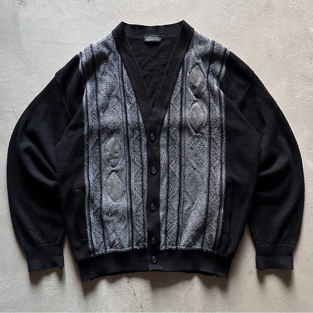 vintage 90s made in canada coogi style boxy cropped black grey cardigan